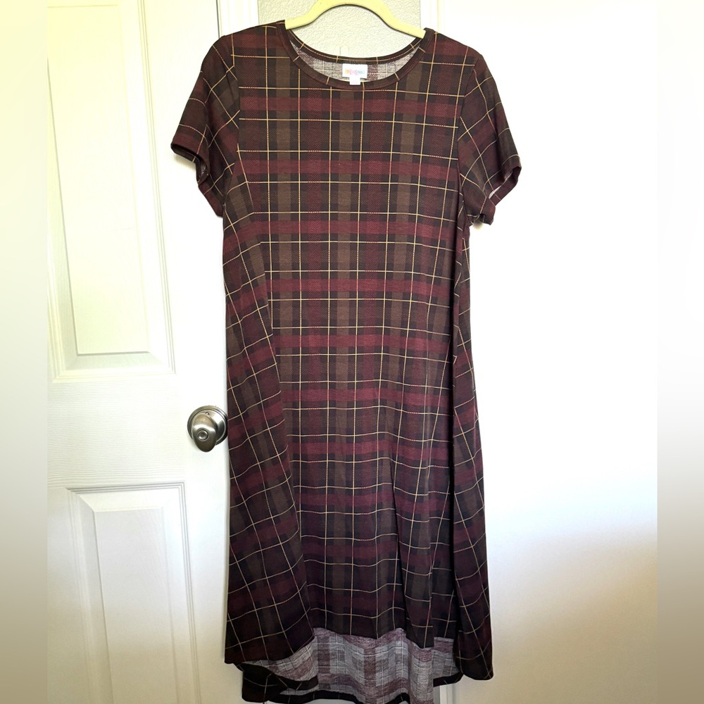 Lularoe Carly Dress Plaid Short Sleeve Size M